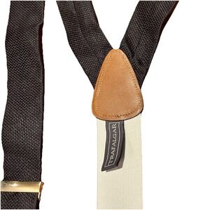 TRAFALGAR Silk Suspenders Black Texture Button Brass Formal Braces